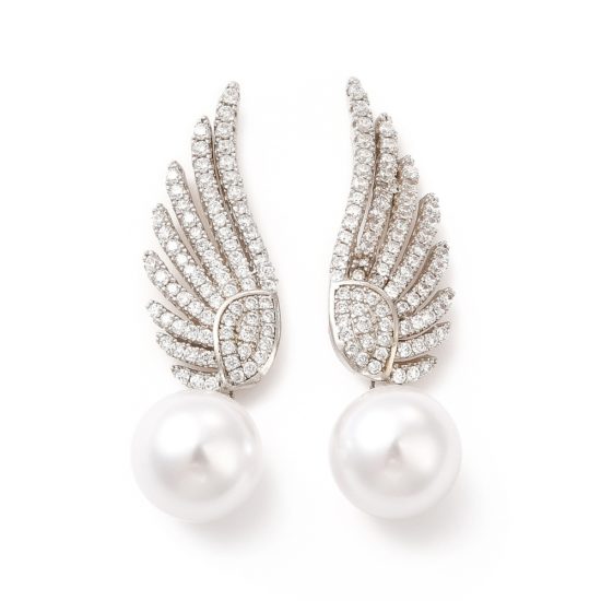 Σκουλαρίκια φτερά με πέρλα και ζιργκόν