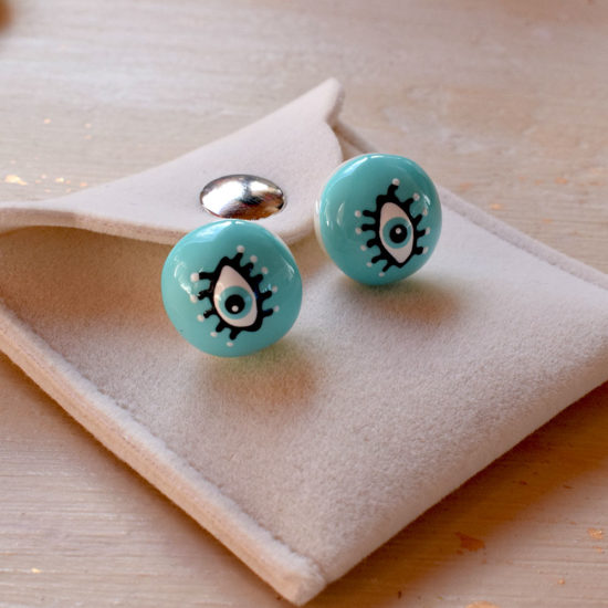 Σκουλαρίκια πέρλες με σμάλτο σχέδιο ματάκι