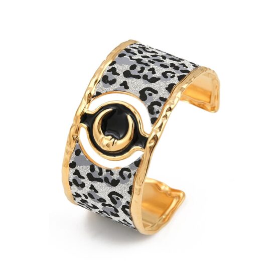 Ατσάλινο Cuff – Leopard print Moon – 18K gold plated