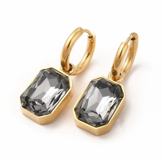 Ατσάλινα σκουλαρίκια - Octagon Silver Dangle 14K gold plated