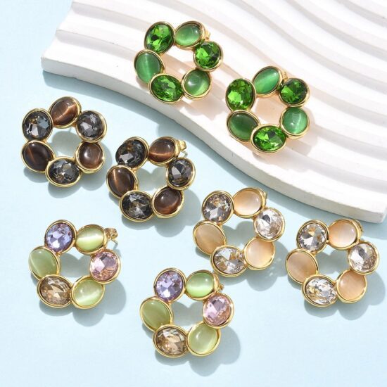 Ατσάλινα σκουλαρίκια - Flower cat eye studs