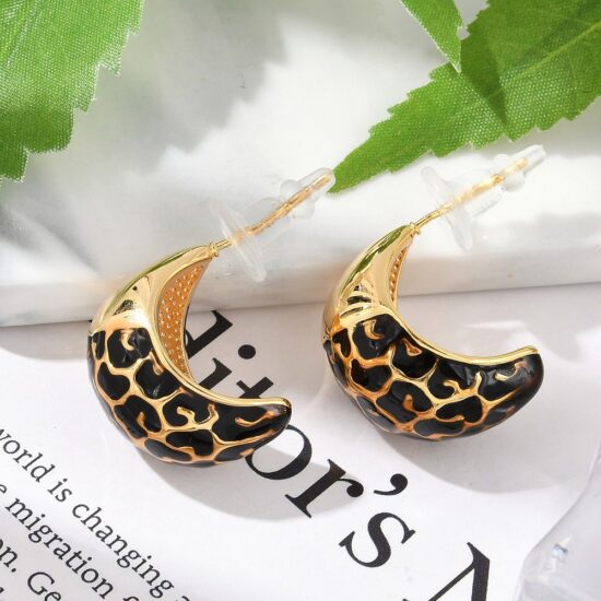 Eco brass Σκουλαρίκια - Leopard Half Moon 925 sterling silver pin