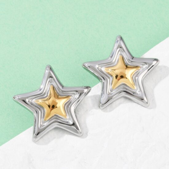 Ατσάλινα σκουλαρίκια - Star Galaxy two tone