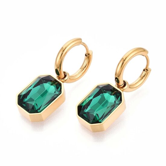 Ατσάλινα σκουλαρίκια - Octagon Teal Dangle 14K gold plated