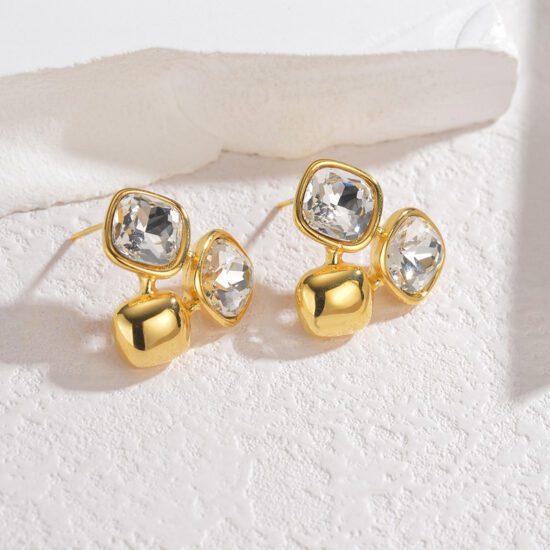 Ατσάλινα σκουλαρίκια - Triple square Zirconia Crystal