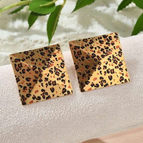 Ατσάλινα σκουλαρίκια - Leopard square 18K Gold plated