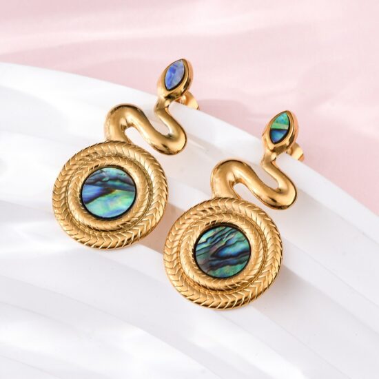 Ατσάλινα σκουλαρίκια - Snake Paua shell 18K Gold plated