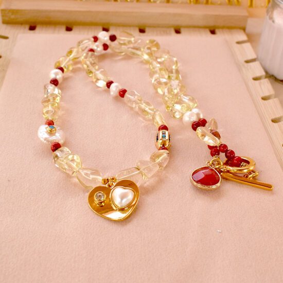 Χειροποίητο κολιέ - Natural Quartz with Heart "Lemon Love"