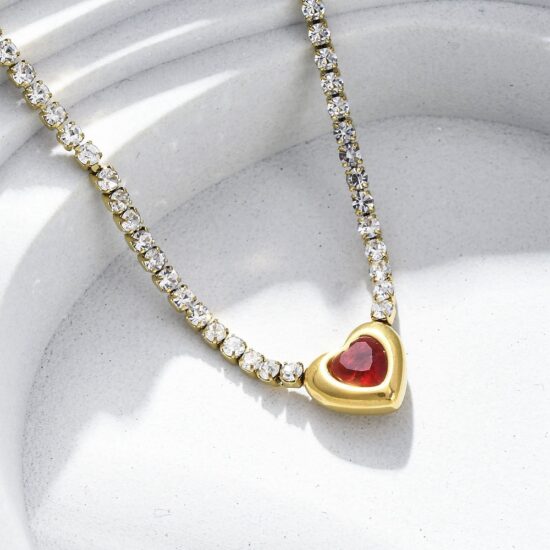 Ατσάλινο κολιέ – Link necklace Pure love zirconia golden