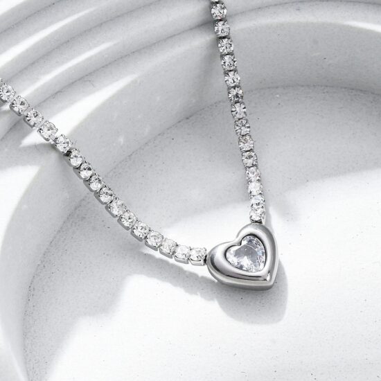 Ατσάλινο κολιέ – Link necklace Pure love zirconia silver