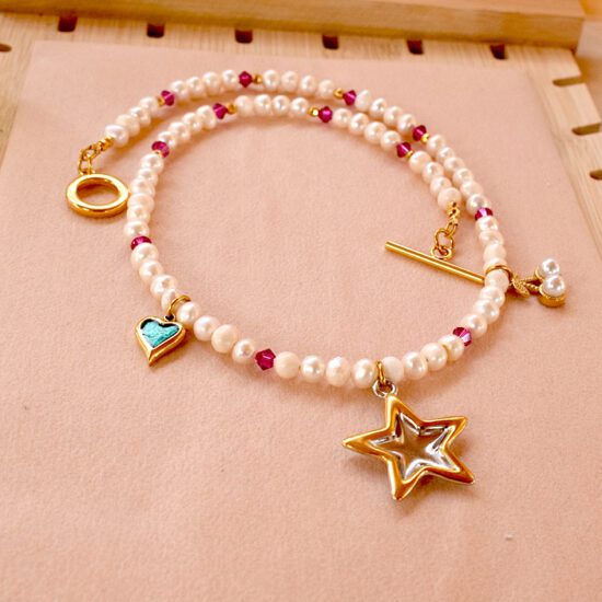 Χειροποίητο Κολιέ – Star Pearl Swarovski mix charms "Love Star"