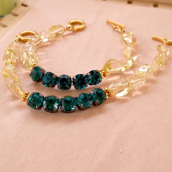 Χειροποίητο βραχιόλι - Quartz nuggets Swarovki crystals