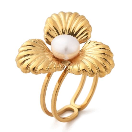Ατσάλινο Δακτυλίδι - Flower open cuff 18K Gold Plated