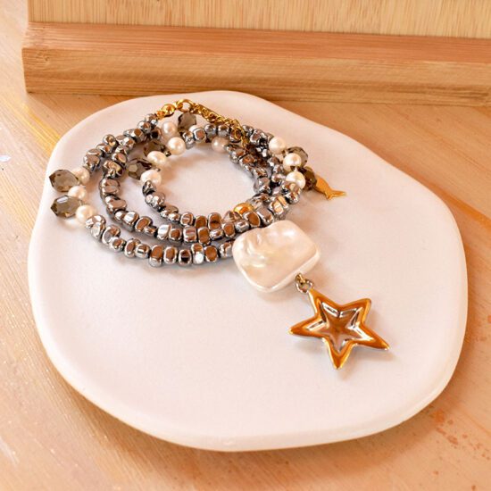 Χειροποίητο Κολιέ - Star Hematite Pearl Preciosa crystals