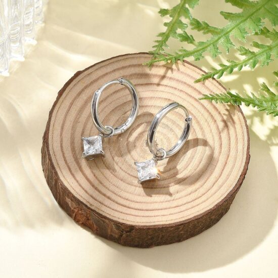 Ατσάλινα σκουλαρίκια - Hoops clear Zirconia Rhombus