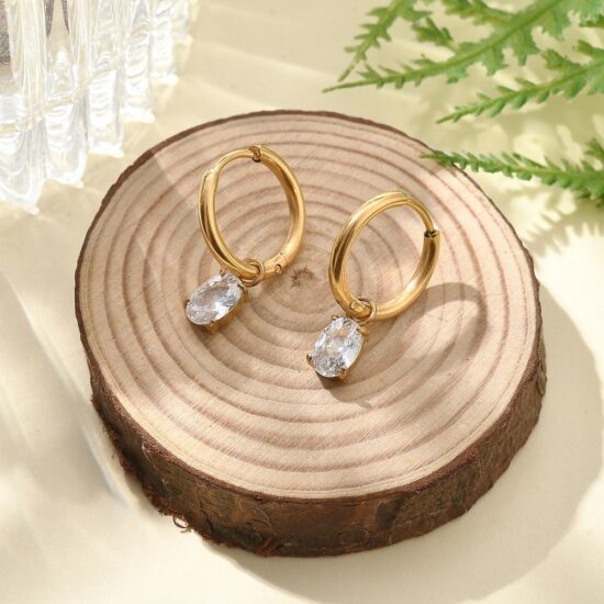 Ατσάλινα σκουλαρίκια - Hoops clear Zirconia Oval