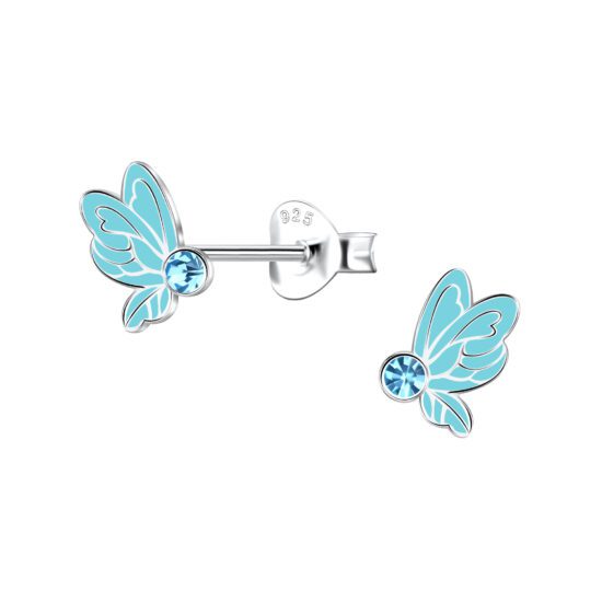 Butterfly Silver 925 Studs zirconia light blue