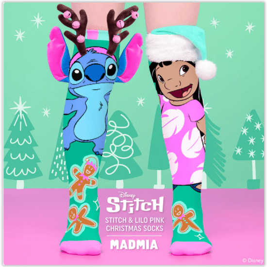 Stitch Christmas Pink Socks Age 3-5