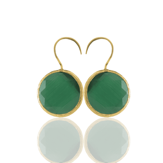 Χειροποίητα Σκουλαρίκια Semi precious Round Teal  – 22k gold plated