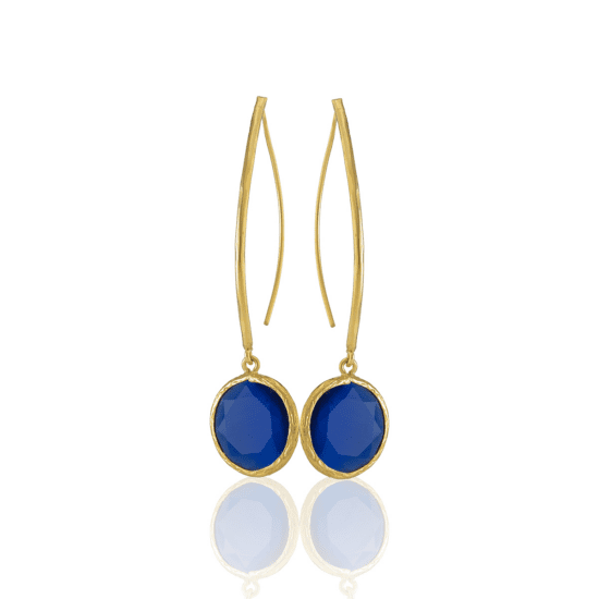 Χειροποίητα Σκουλαρίκια Deep Blue Round Dangle – Επιχρυσωμένα 22K Gold Plated