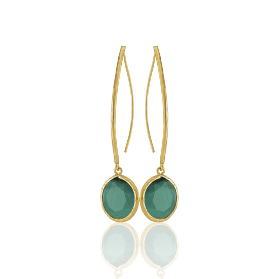 Χειροποίητα Σκουλαρίκια Teal Round Dangle – Επιχρυσωμένα 22K Gold Plated