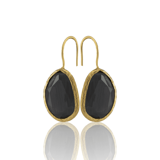 Χειροποίητα Σκουλαρίκια Semi precious black Oval– 22K Gold Plated