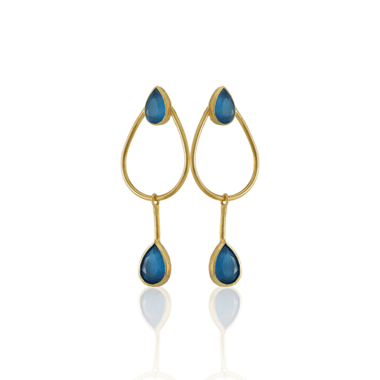 Χειροποίητα Σκουλαρίκια Semi precious Deep blue 2 drops – 22K Gold Plated