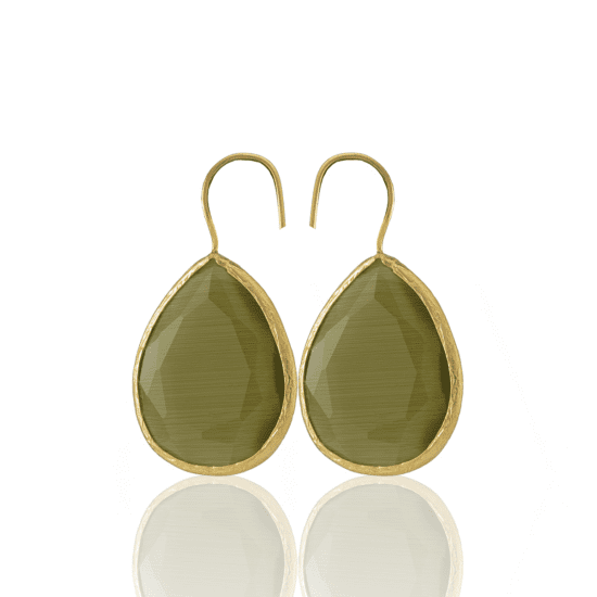Χειροποίητα Σκουλαρίκια Semi precious Olive green Drop – 22K Gold Plated