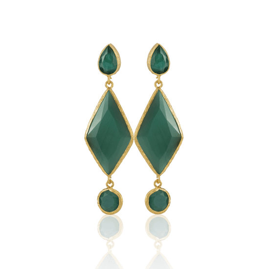 Χειροποίητα Σκουλαρίκια Semi precious Teal 3 elements – 22K Gold Plated