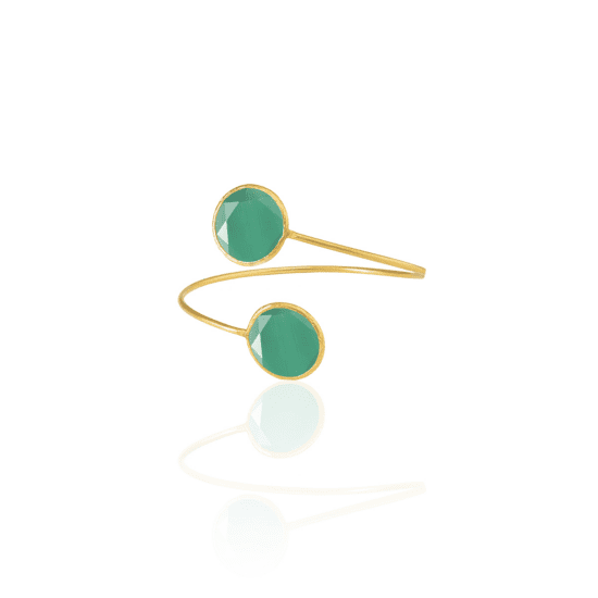 Χειροποίητο Βραχιόλι Semi precious Teal round open cuff – 22K Gold Plated