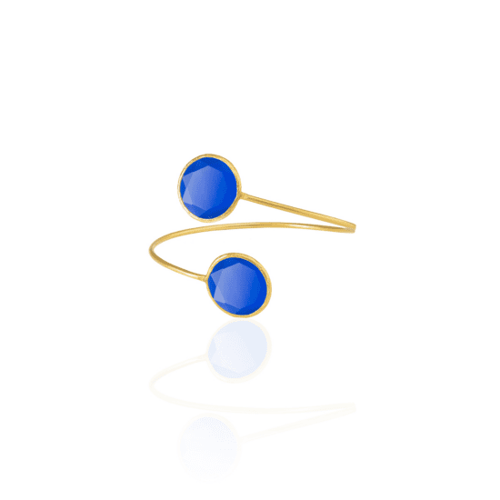 Χειροποίητο Βραχιόλι Semi precious Deep blue round open cuff – 22K Gold Plated