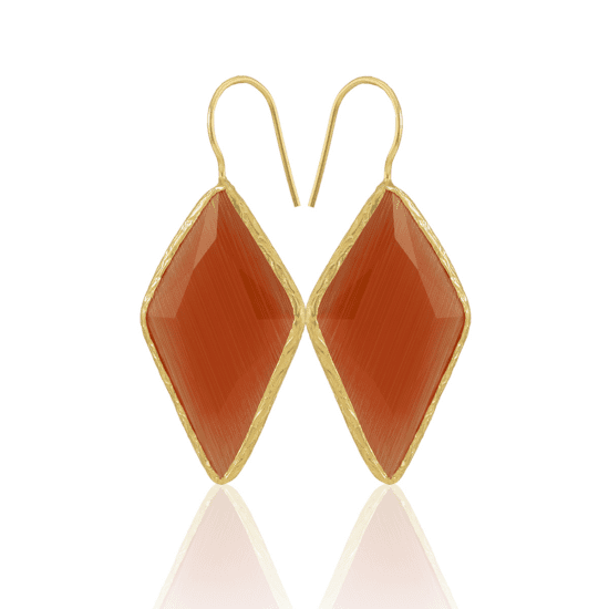 Χειροποίητα Σκουλαρίκια Semi precious Red Rhombus – 22K Gold Plated