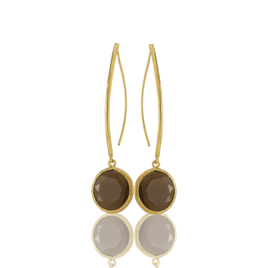 Χειροποίητα Σκουλαρίκια Brown Round Dangle – Επιχρυσωμένα 22K Gold Plated