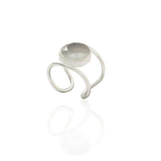 Χειροποίητο Δακτυλίδι Semi precious Open cuff Grey  – Silver plated