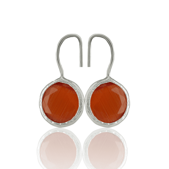 Χειροποίητα Σκουλαρίκια Semi precious Red minimal round – Silver plated
