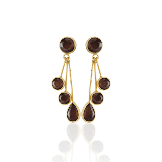 Χειροποίητα Σκουλαρίκια Semi precious Prune Multi drops – 22K Gold Plated