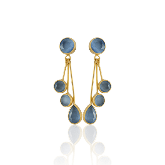 Χειροποίητα Σκουλαρίκια Semi precious İndigo Multi drops – 22K Gold Plated