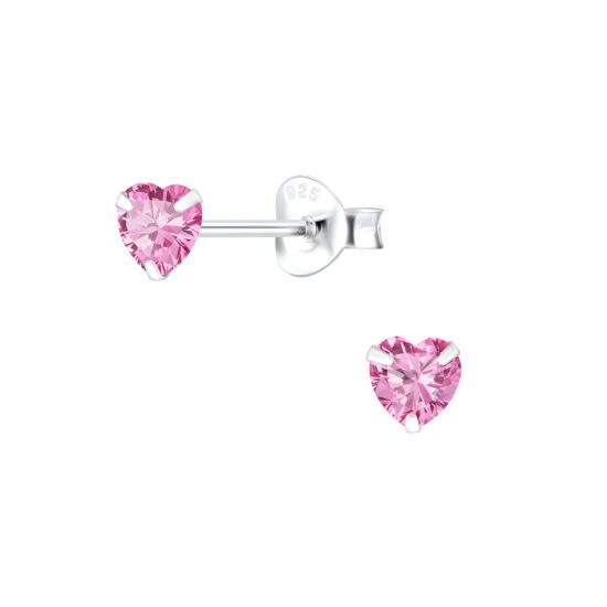 Heart Cubic Zirconia Silver Stud Earrings - Pink