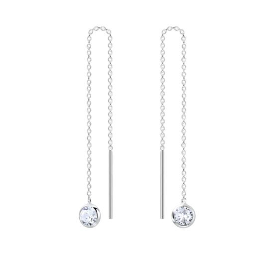 Round Cubic Zirconia Silver Thread Through Earrings