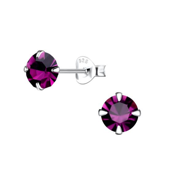 Crystal Silver Stud Earrings Amethyst