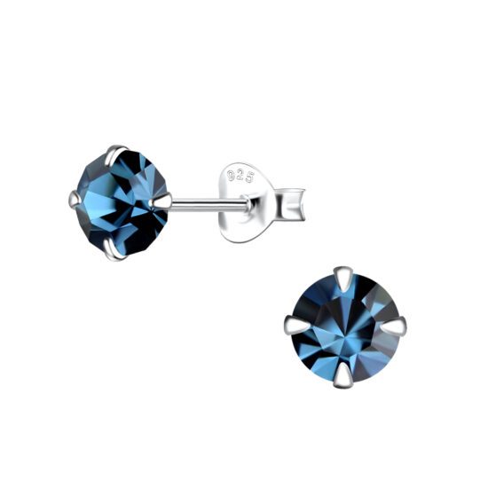 Round Crystal Silver Stud Earrings Montana