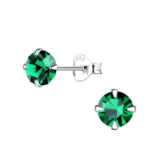 Crystal Silver Stud Earrings Emerald