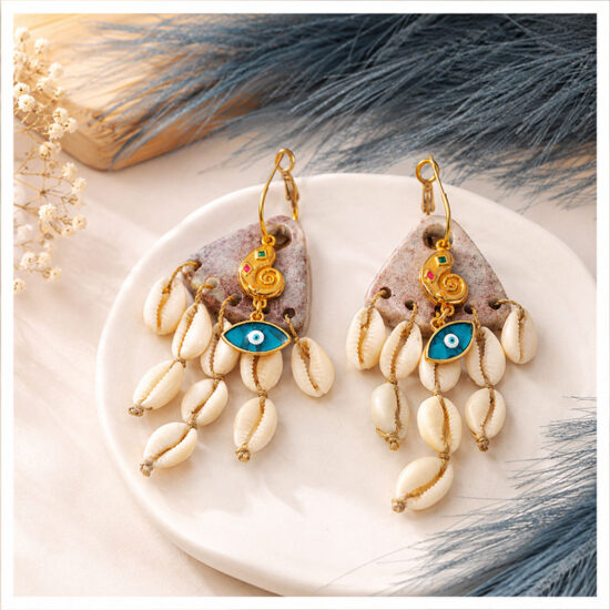 Σκουλαρίκια Boho Evil Eye με Κοχύλια